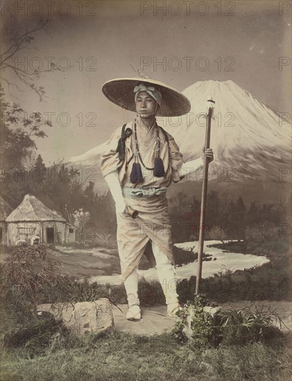 Pilgrim Going Up Fujiyama; Kusakabe Kimbei, Japanese, 1841 - 1934, active 1880s - about 1912, Japan; 1870s - 1890s