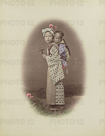 Carrying Baby; Kusakabe Kimbei, Japanese, 1841 - 1934, active 1880s - about 1912, Japan; 1870s - 1890s; Hand-colored Albumen