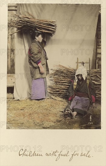 Children with fuel for sale; Shinichi Suzuki, Japanese, 1835 - 1919, Japan; about 1873 - 1883; Hand-colored Albumen silver