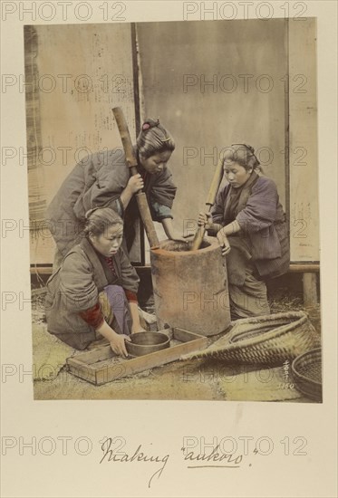 Making aukoro; Shinichi Suzuki, Japanese, 1835 - 1919, Japan; about 1873 - 1883; Hand-colored Albumen silver print