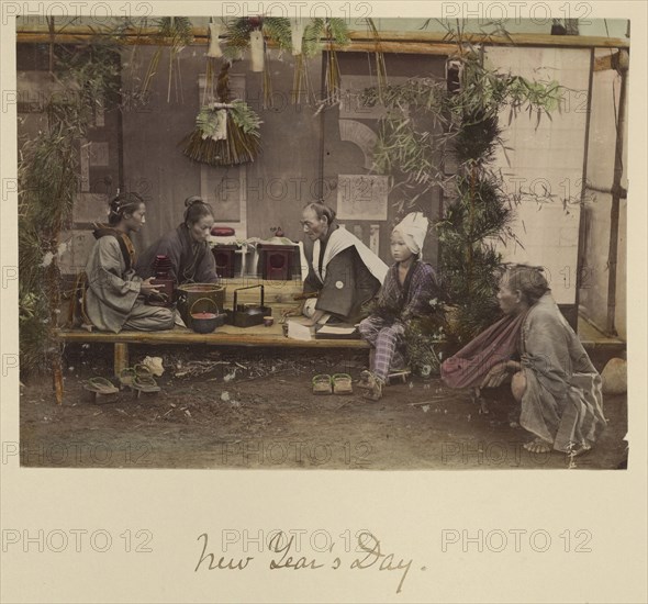 New Year's Day; Shinichi Suzuki, Japanese, 1835 - 1919, Japan; about 1873 - 1883; Hand-colored Albumen silver print