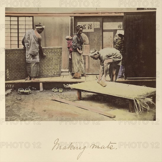 Making Mats; Shinichi Suzuki, Japanese, 1835 - 1919, Japan; about 1873 - 1883; Hand-colored Albumen silver print