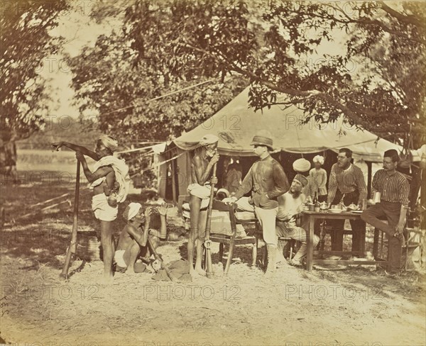 Conversation in Hunting Camp; Colonel William Willoughby Hooper, British, 1837 - 1912, India; about 1870; Albumen silver print