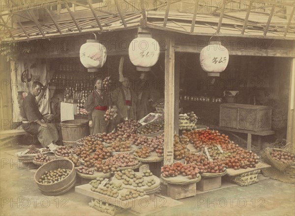 Fruits and Etc. Shop; Attributed to Kusakabe Kimbei, Japanese, 1841 - 1934, active 1880s - about 1912, Japan; 1870s - 1890s