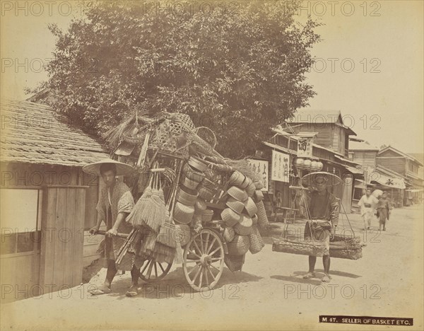 Seller of Baskets, Etc; Attributed to Kusakabe Kimbei, Japanese, 1841 - 1934, active 1880s - about 1912, Japan; 1870s - 1890s