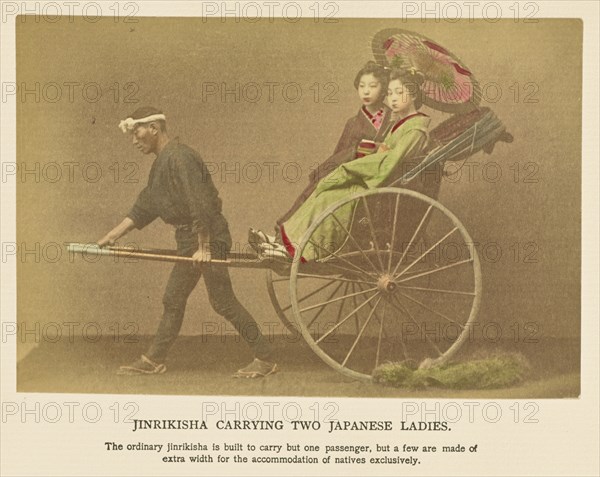 Jinrikisha Carrying Two Japanese Ladies; Kazumasa Ogawa, Japanese, 1860 - 1929, 1897; Hand-colored Albumen silver print