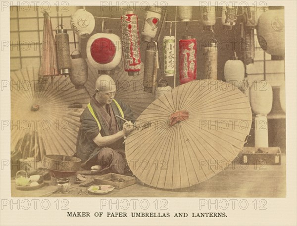 Maker of Paper Umbrellas and Lanterns; Kazumasa Ogawa, Japanese, 1860 - 1929, 1897; Hand-colored Albumen silver print