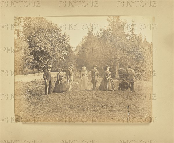 Group portrait with croquet mallets; Possibly Alfred Booth, English, 1834 - 1914, and Thomas E. Jevons American, born England