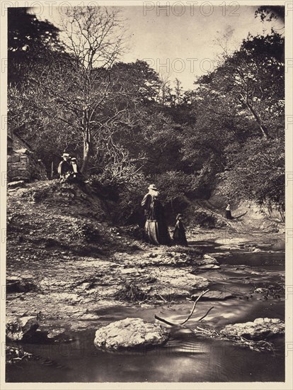 Couple and child by stream; Arthur Brown, British, active 1850s, Saltburn-on-the-Sea, North Yorkshire, England; 1878; Carbon