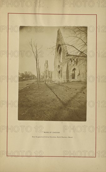 New England and Unity Churches, North Dearborn Street; George N. Barnard, American, 1819 - 1902, Chicago, Illinois, USA