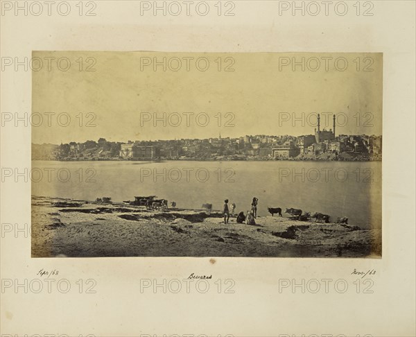 Benares; General View from the opposite bank of the Ganges; Samuel Bourne, English, 1834 - 1912, Benares, Uttar Pradesh, India