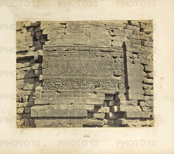 Benares; Geometric figures carved on ancient Buddhist tower at Sarnath; Samuel Bourne, English, 1834 - 1912, SÄrnÄth, Uttar