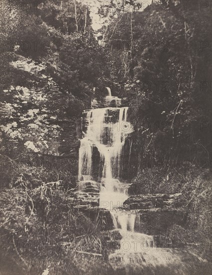 Forest Landscape with Waterfall; Attributed to John Stewart, British, 1800 - 1887, Louis Désiré Blanquart-Evrard French, 1802