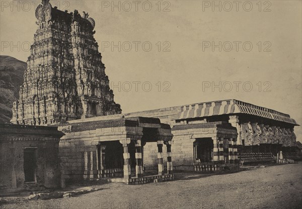 Secunder Malay. Therooparungoonrum Pagoda at the Foot of the Hill; Capt. Linnaeus Tripe, English, 1822 - 1902, Madura, India