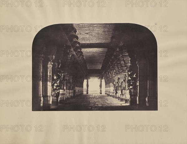 Madura. Trimul Naik's Choultry Centre Nave from West End; Capt. Linnaeus Tripe, English, 1822 - 1902, Madura, India; 1858