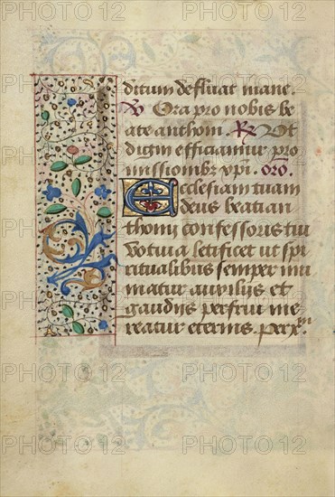 Decorated Text Page; Rouen, France; about 1480–1490; Tempera colors, gold leaf, gold paint, silver paint, and ink on parchment