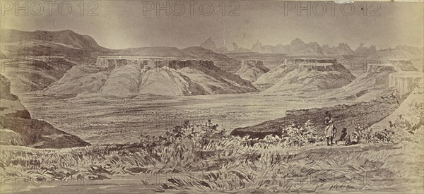 View from the Line of March near Focado. Debra Dams and the Peaks of Adwa in the distance; about 1867 - 1868; Albumen silver