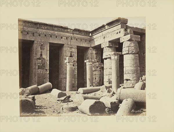 Médinet-Abou, 2me cour, galerie de Touthmès 1er, égypte, Félix Bonfils, French, 1831 - 1885, 1870s; Albumen silver print