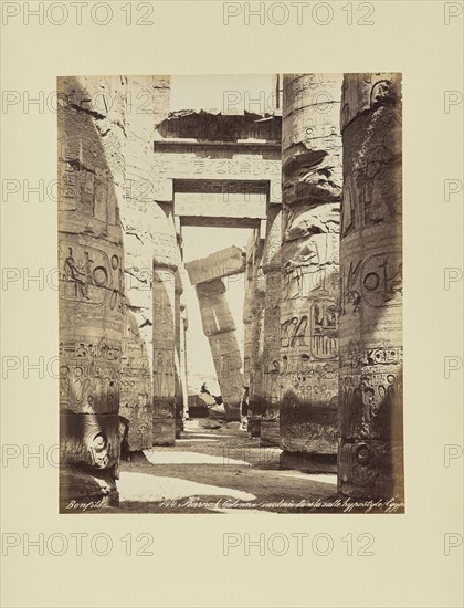 Karnak. Colonne inclinée dans la salle hypostyle, égypte; Félix Bonfils, French, 1831 - 1885, 1870s; Albumen silver print