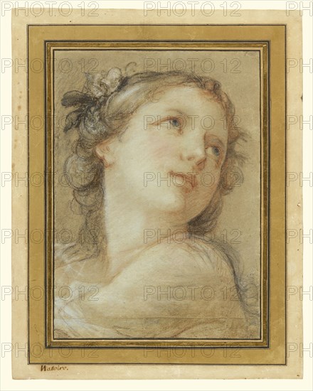 Head of a Bacchante; Charles-Joseph Natoire, French, 1700 - 1777, 1741; Black and red chalk, heightened with white chalk