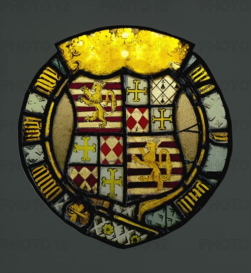 Heraldic Panel; English; East Anglia?, England; about 1520; Pot-metal and colorless glass, vitreous paint, and silver stain