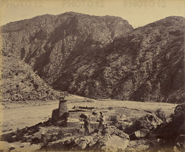 Men beside fortress ruins; John Burke, British, active 1860s - 1870s, Afghanistan; 1878 - 1879; Albumen silver print