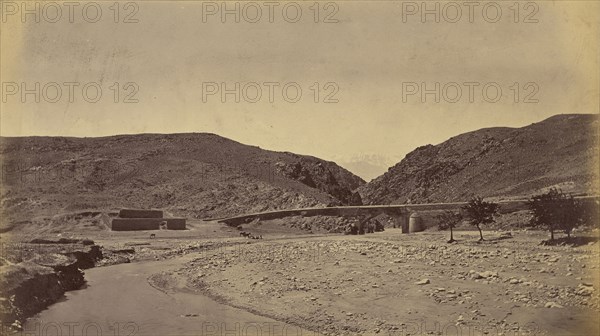 Bridge crossing desert river; John Burke, British, active 1860s - 1870s, Afghanistan; 1878 - 1879; Albumen silver print