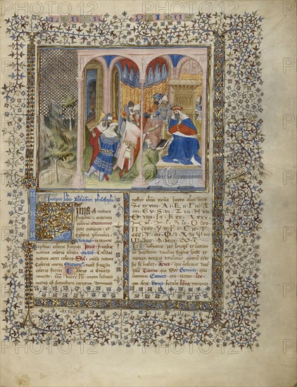Alchandreus Presents His Work to a King; Virgil Master, French, active about 1380 - 1420, Paris, France; about 1405; Tempera