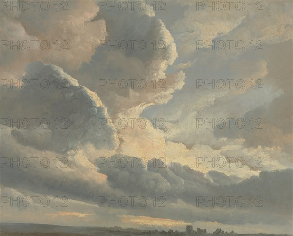 Study of Clouds with a Sunset near Rome; Simon Alexandre Clément Denis, Flemish, 1755 - 1812, 1786 - 1801; Oil on paper