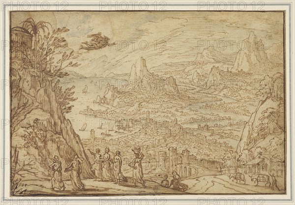 An Extensive Estuary Landscape with the Story of Mercury and Herse; Tobias Verhaecht, Flemish, 1561 - 1631, about 1610; Pen