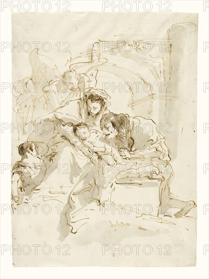 The Holy Family with Angels before an Arch; Giovanni Battista Tiepolo, Italian, 1696 - 1770, second half of 1750s; Pen