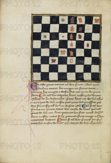 Chess Problem; Northern France, France; late 14th century; Tempera colors and gold leaf on parchment; Leaf: 24.8 x 16.8 cm