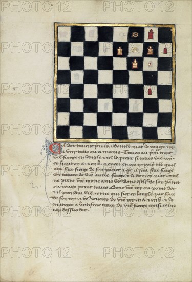 Chess Problem; Northern France, France; late 14th century; Tempera colors and gold leaf on parchment; Leaf: 24.8 x 16.8 cm