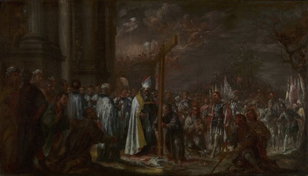 The Exaltation of the Cross; Juan de Valdés Leal, Spanish, 1622 - 1690, Spain; about 1680; Oil on canvas; 62.9 × 107.6 cm