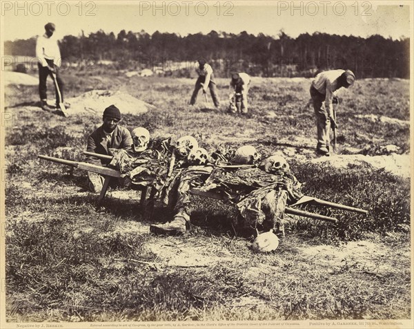 A Burial Party, Cold Harbor, Virginia; John Reekie, American, active 1860s, Print by Alexander Gardner, American, born Scotland