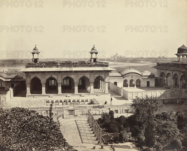 Agra; The Fort, the Palace of Akbar with the Taj in the Distance; Samuel Bourne, English, 1834 - 1912, Agra, India; about 1866