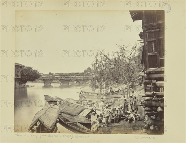 View of bridge, now cleared of shops). Srinager. Cashmere; John Burke, Irish, about 1843 - 1900, Srinagar, Kashmir, India, Asia