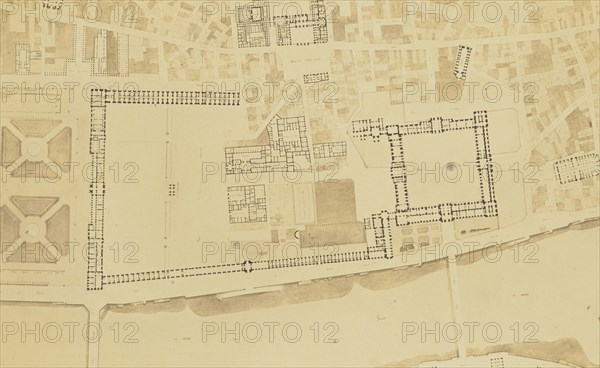 Plan of the Louvre and its Surroundings around 1830 by Charles Vasserot; Édouard Baldus, French, born Germany, 1813 - 1889