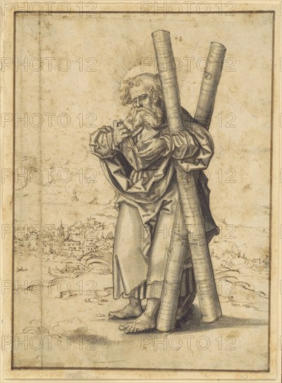 Saint Andrew; Master H.B., German, active early 16th century, Germany; about 1530; Pen and brown ink and gray wash; 21.1 x 15.5