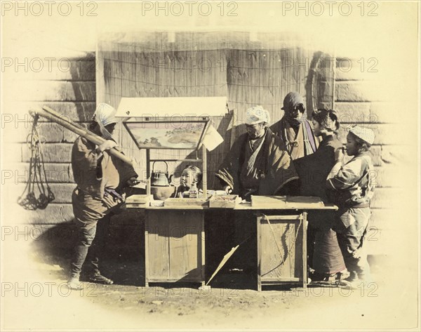 Street Refreshment Stall; Felice Beato, 1832 - 1909, Japan; 1863 - 1868; Hand-colored Albumen silver print