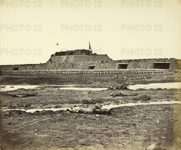 Rear of the North Fort after its capture, showing the Retreat of the Chinese Army; Felice Beato, 1832