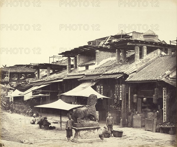 East Street from the Treasury, Canton, Guangzhou, China; Felice Beato, 1832 - 1909, Henry Hering, 1814 - 1893