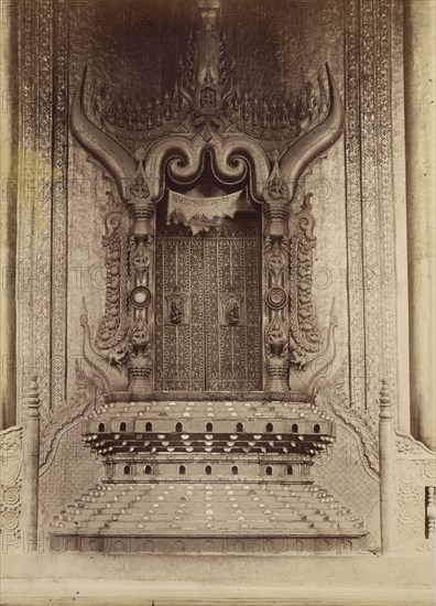 King Thibaw Min's Throne Room - Mandalay; Felice Beato, 1832 - 1909, Mandalay, Burma; about 1890; Albumen