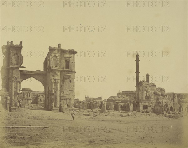 The Clock Tower in Front of the Bailee Guard Gate; Felice Beato, 1832 - 1909, Lucknow, Uttar Pradesh