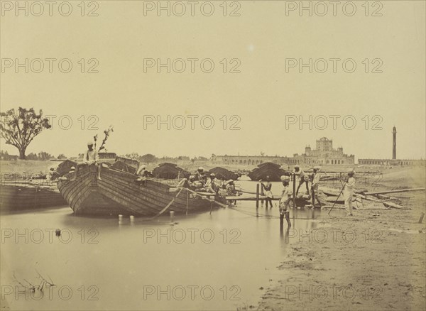 Bridge of Boats Below the Martinière College on the Gomti River; Felice Beato, 1832 - 1909, Lucknow, Uttar