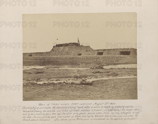 Rear of the North Fort After Its Capture, Showing the Retreat of the Chinese Army; Felice Beato, 1832