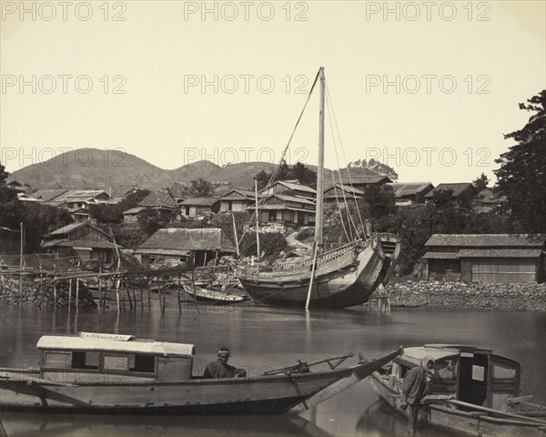 Boats in River, Nagasaki; Felice Beato, 1832 - 1909, Nagasaki, Japan; about 1865; Albumen silver print