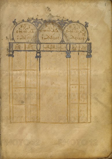 Canon Table Page; Nicomedia, or, Turkey; early 13th century; Tempera colors and gold leaf on parchment