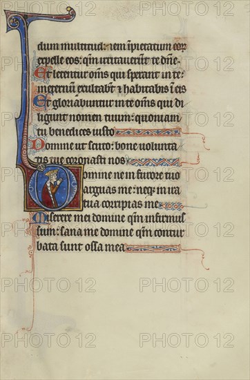 Initial D: David Kneeling in Prayer; Bute Master, Franco-Flemish, active about 1260 - 1290, Paris, written, France