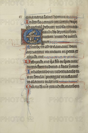 Initial E: David Crushing the Devil Underfoot; Bute Master, Franco-Flemish, active about 1260 - 1290, Northeastern illuminated